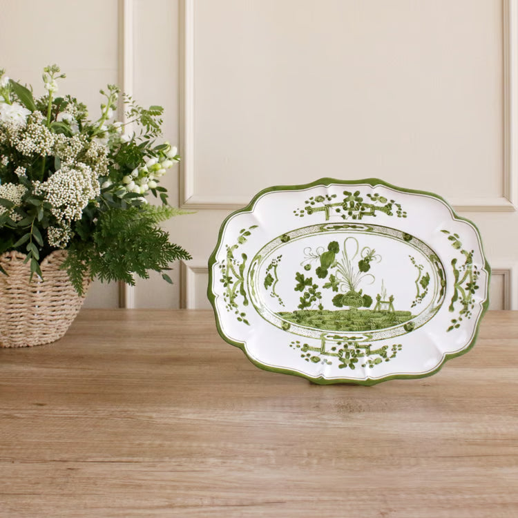 VIDA Faenza Medium Oval Platter (Green and White)