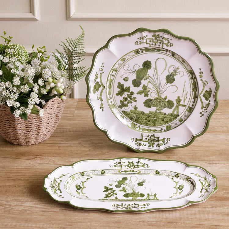 VIDA Faenza Round Platter (Green and White)