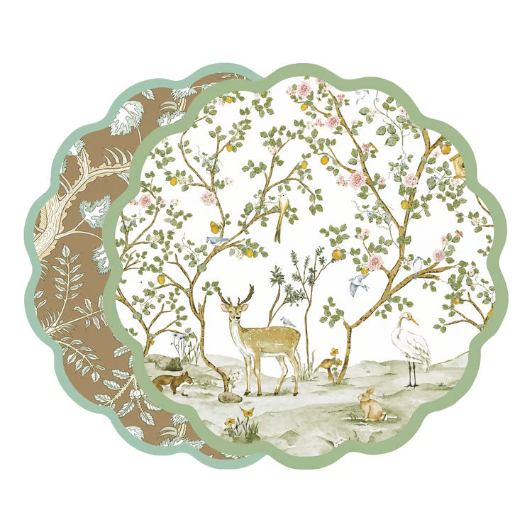 VIDA Forest Animals and Branches Reversible Placemats Set of 4 (Green & Brown)