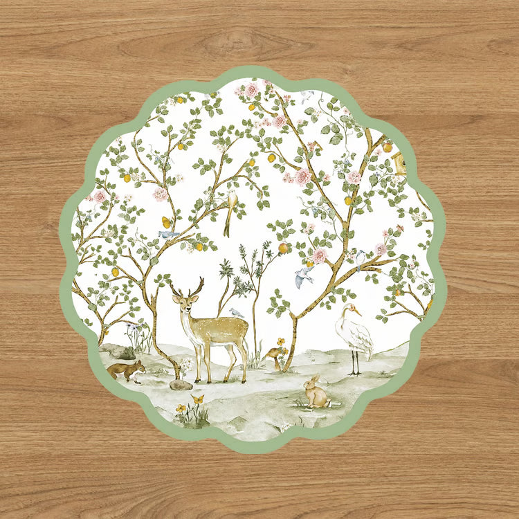 VIDA Forest Animals and Branches Reversible Placemats Set of 4 (Green & Brown)