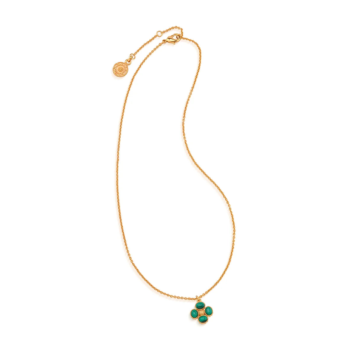 Berry Clover Double Sided Charm Necklace, 16"+2" - Malachite