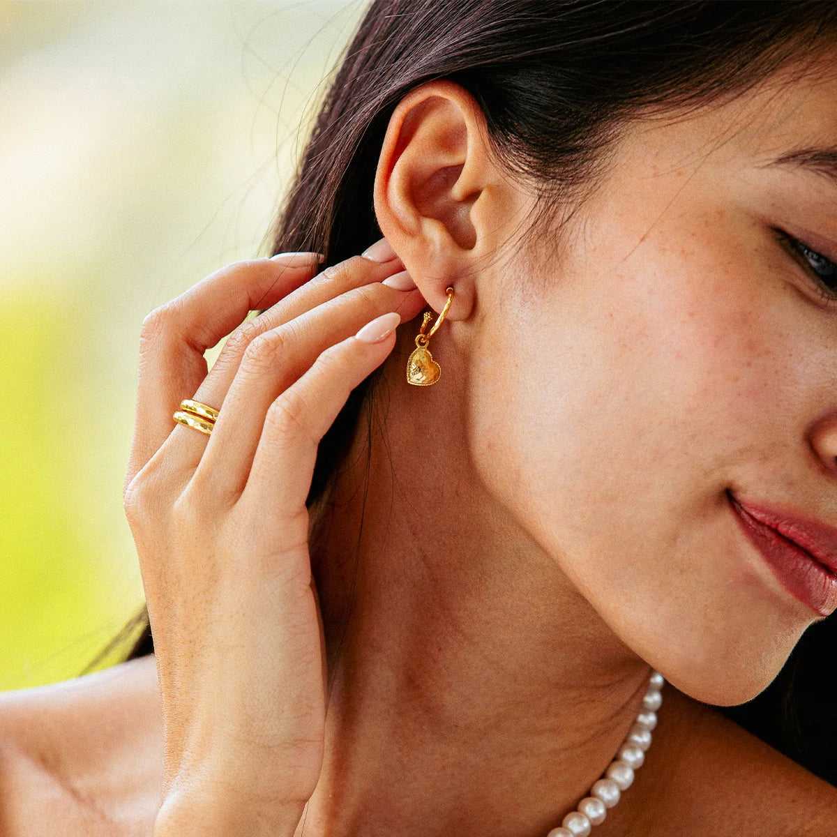 Love Hoop Earrings with Heart Charm - Gold
