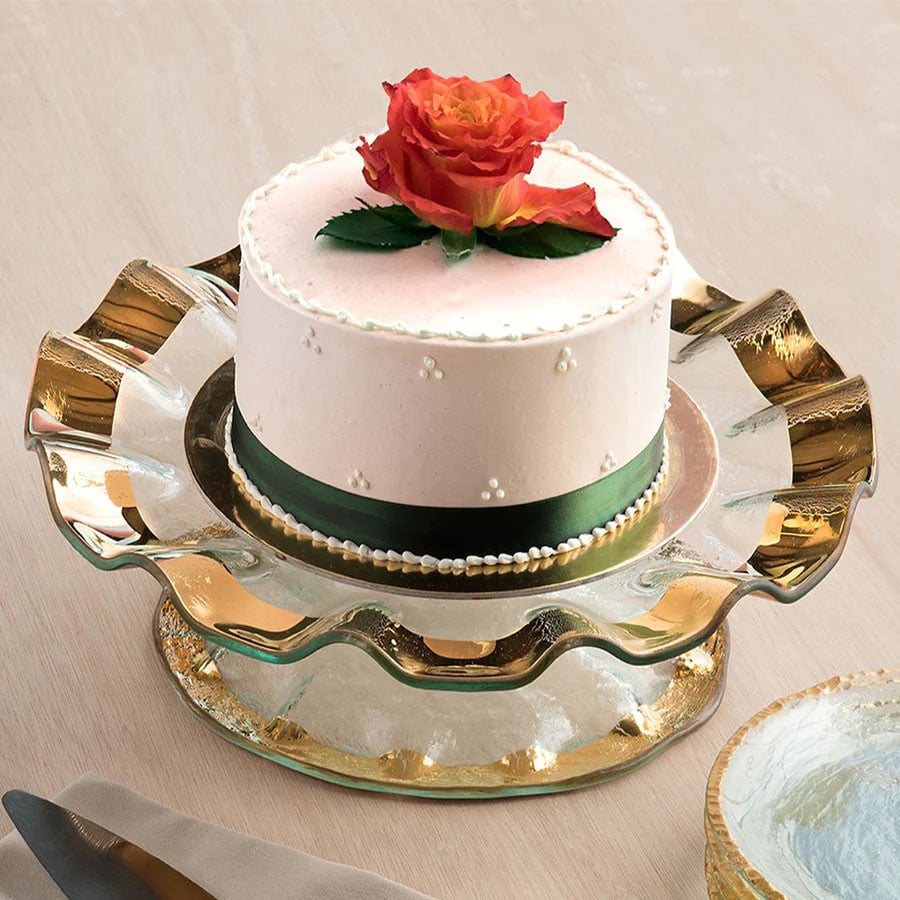 Annieglass Gold Ruffle Pedestal Cake Plate - Robert's-Annie Glass-Robert's