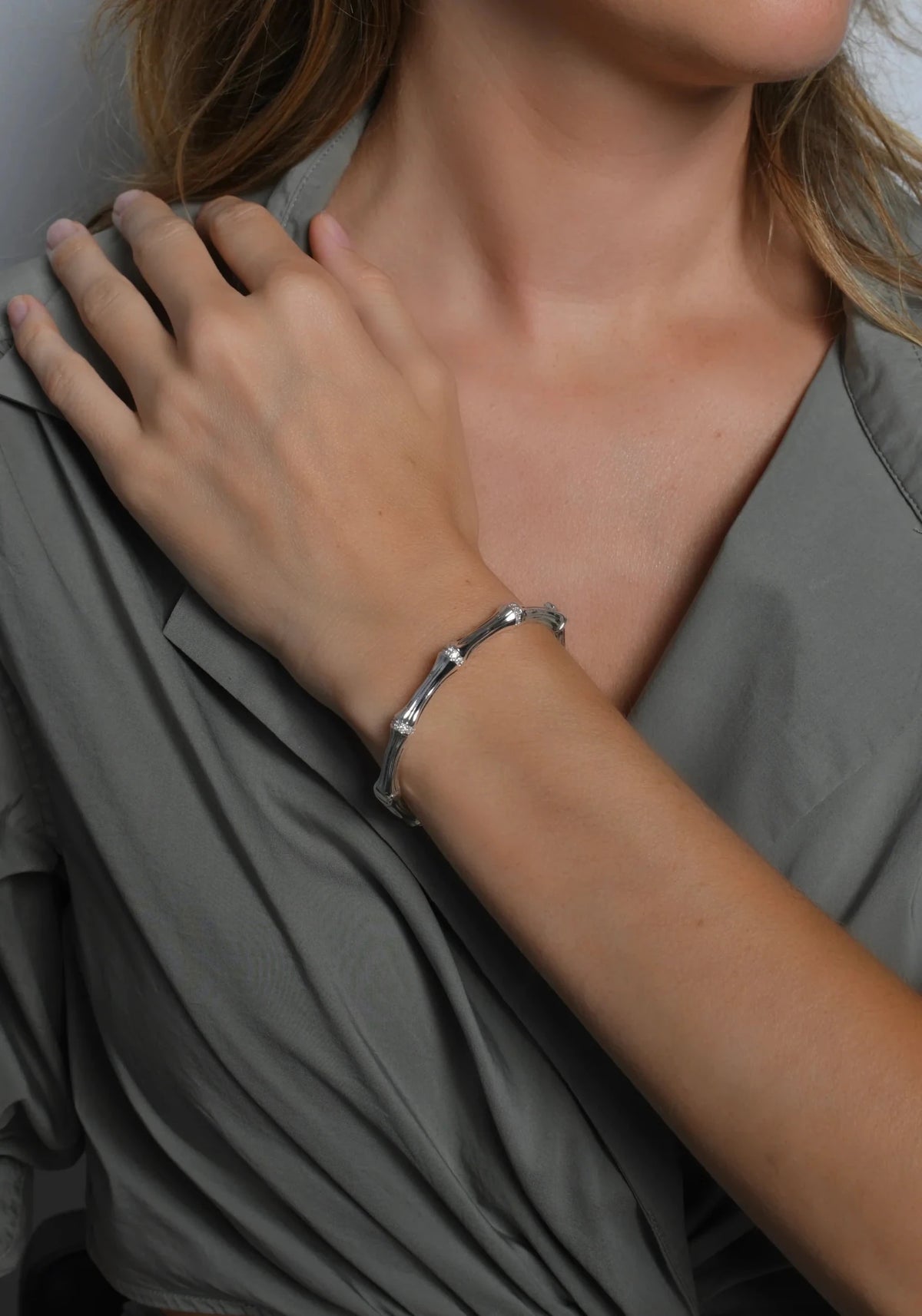 Bamboo Hinged Bangle, Silver - Robert's-Anabel Aram-Robert's