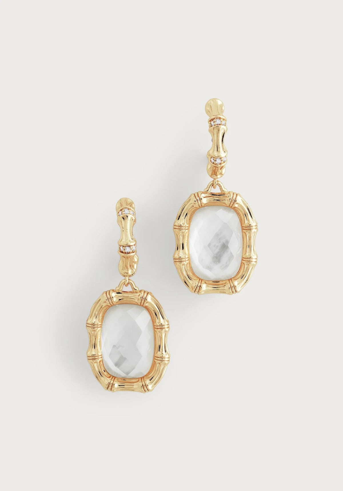 Bamboo With Stone Drop Earrings - Mother Of Pearl - Robert's-Anabel Aram-Robert's