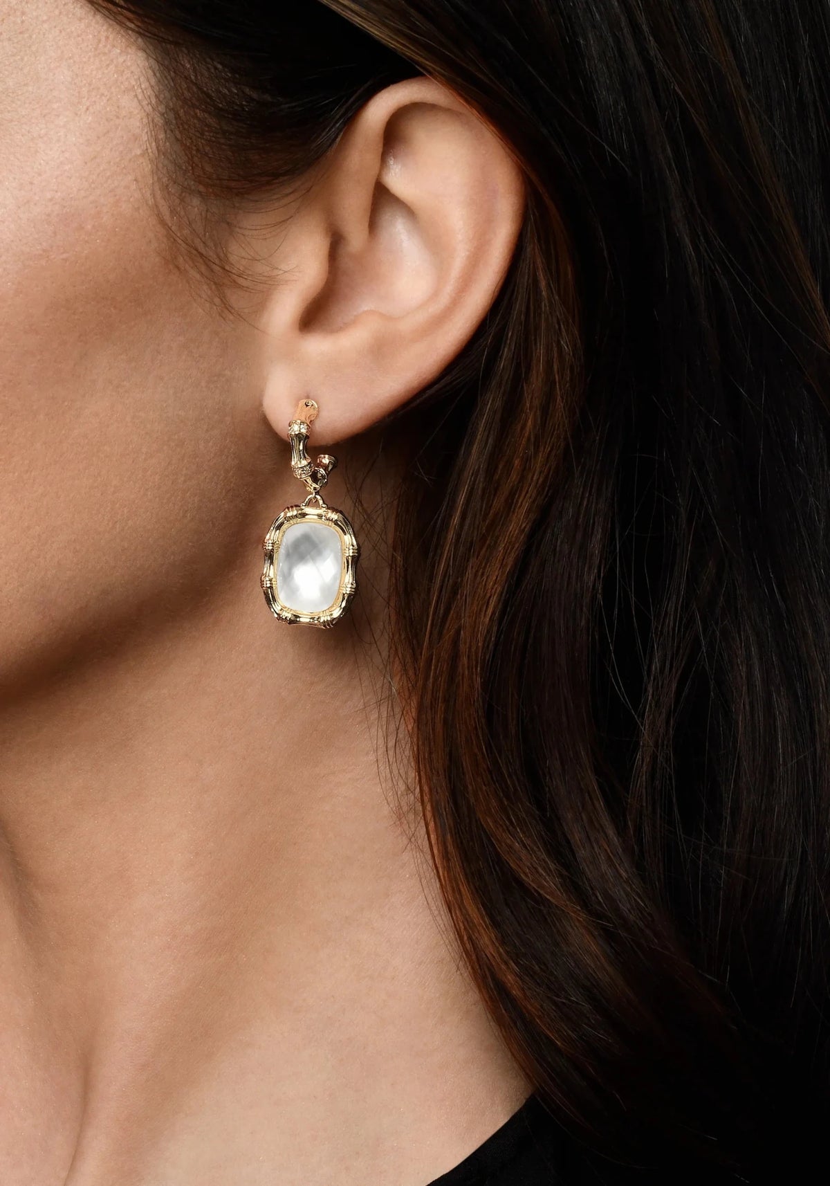 Bamboo With Stone Drop Earrings - Mother Of Pearl - Robert's-Anabel Aram-Robert's