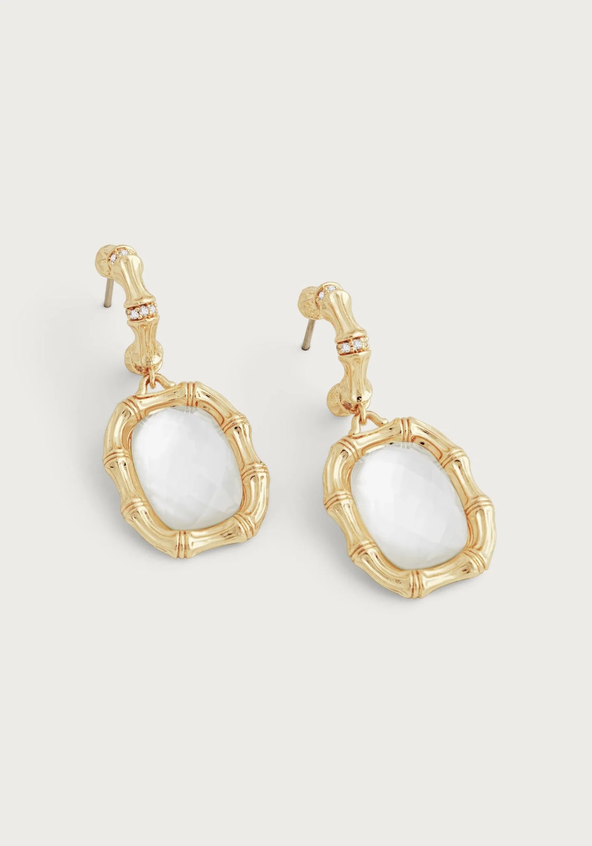Bamboo With Stone Drop Earrings - Mother Of Pearl - Robert's-Anabel Aram-Robert's