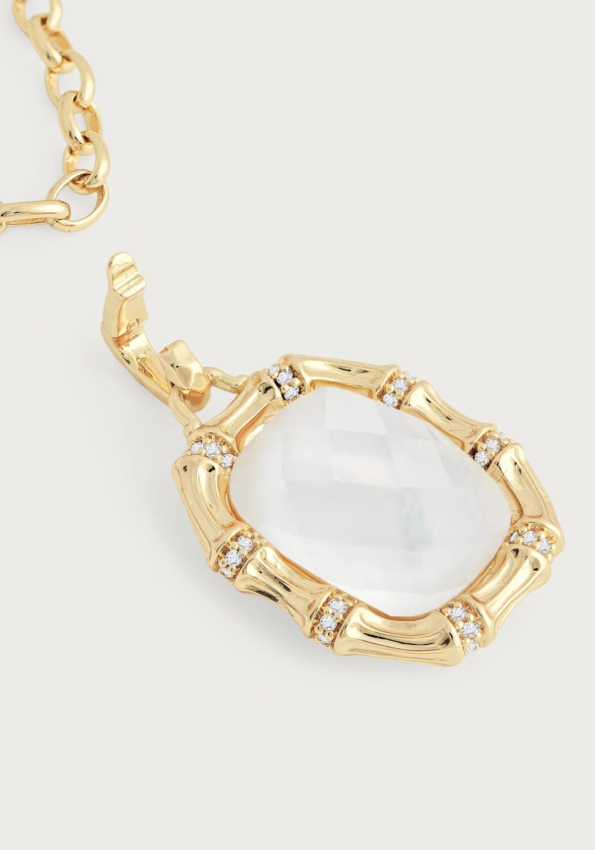 Bamboo With Stone Pendant Necklace - Mother Of Pearl - Robert's-Anabel Aram-Robert's