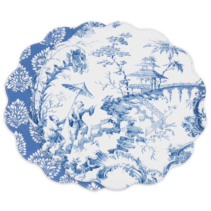 VIDA Chinoiserie Reversible Round Placemats Set of 4 (Blue & White)