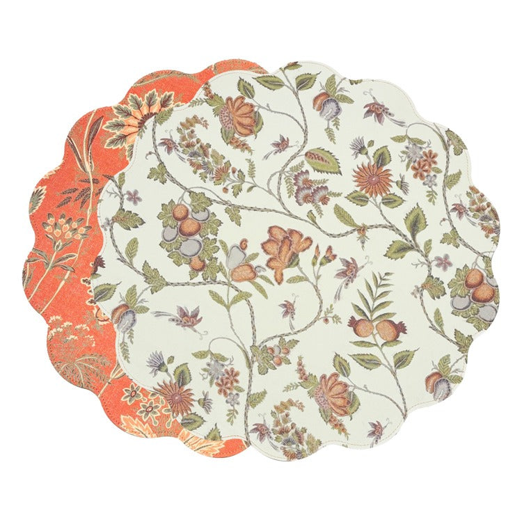 VIDA Autumn and Branches Reversible Round Placemats Set of 4 (Persimmon & Green)
