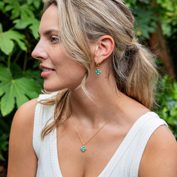 Berry Clover Double Sided Charm Necklace, 16"+2" - Turquoise - Robert's-Capucine De Wulf-Robert's