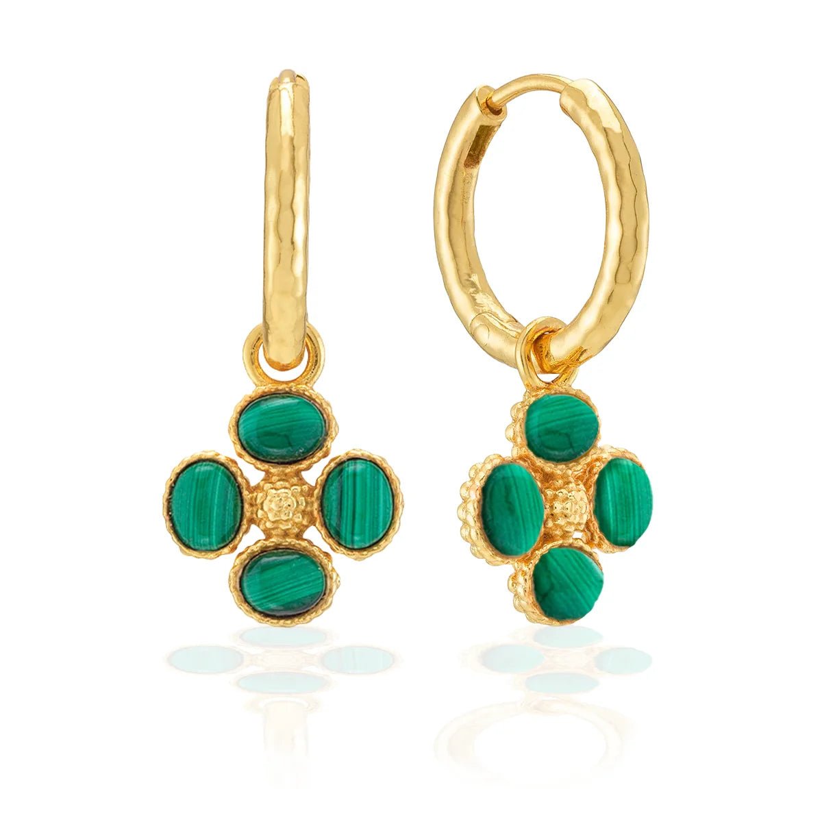 Berry Clover Hoop Earrings with Double Sided Charm - Malachite - Robert's-Capucine De Wulf-Robert's