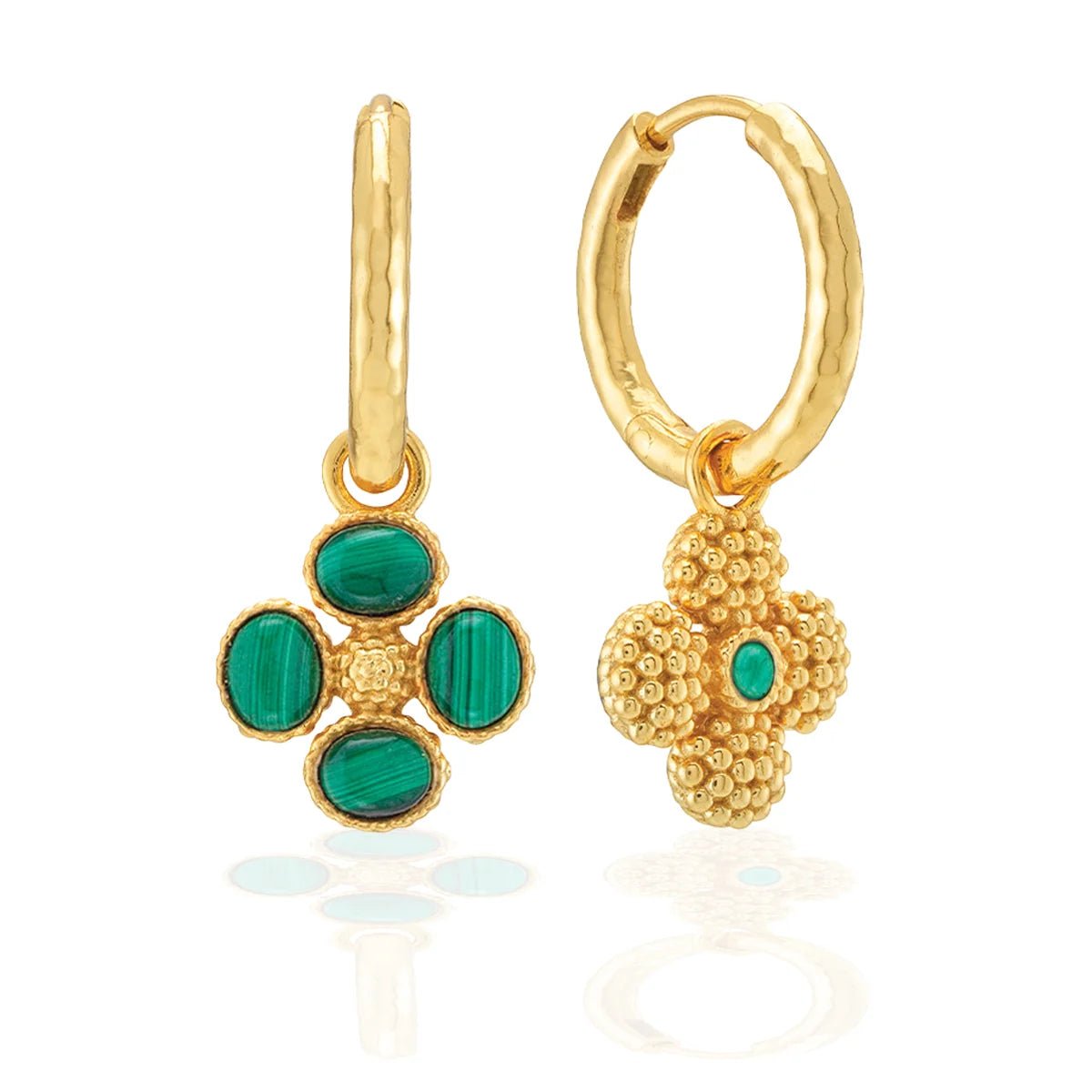 Berry Clover Hoop Earrings with Double Sided Charm - Malachite - Robert's-Capucine De Wulf-Robert's