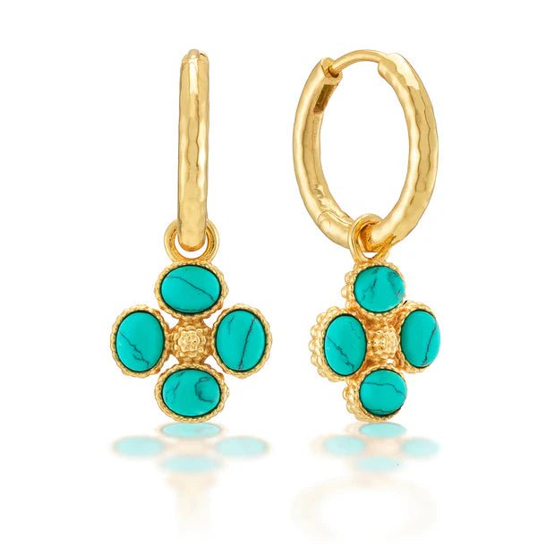 Berry Clover Hoop Earrings with Double Sided Charm - Turquoise - Robert's-Capucine De Wulf-Robert's