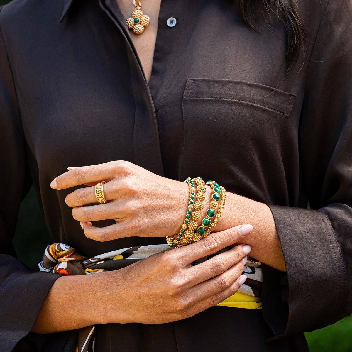 Berry Gem Hinged Bangle - Malachite - Robert's-Capucine De Wulf-Robert's