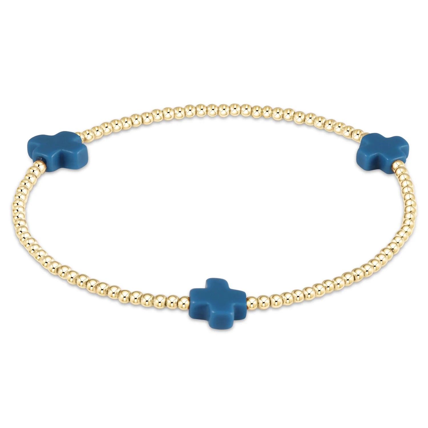 Signature Cross 2mm Gold Bracelet - Navy