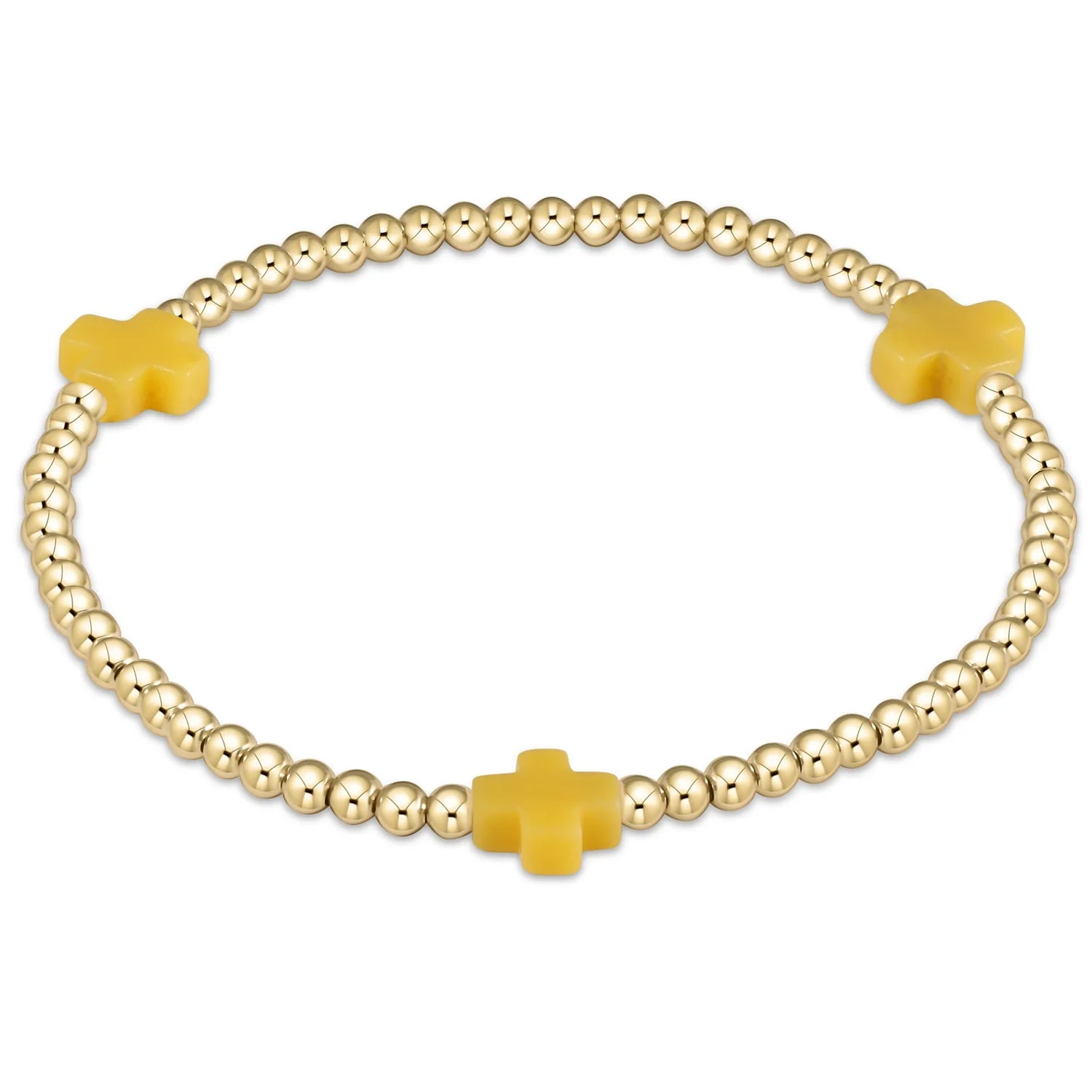 Signature Cross Gold 3MM Beaded Bracelet Canary