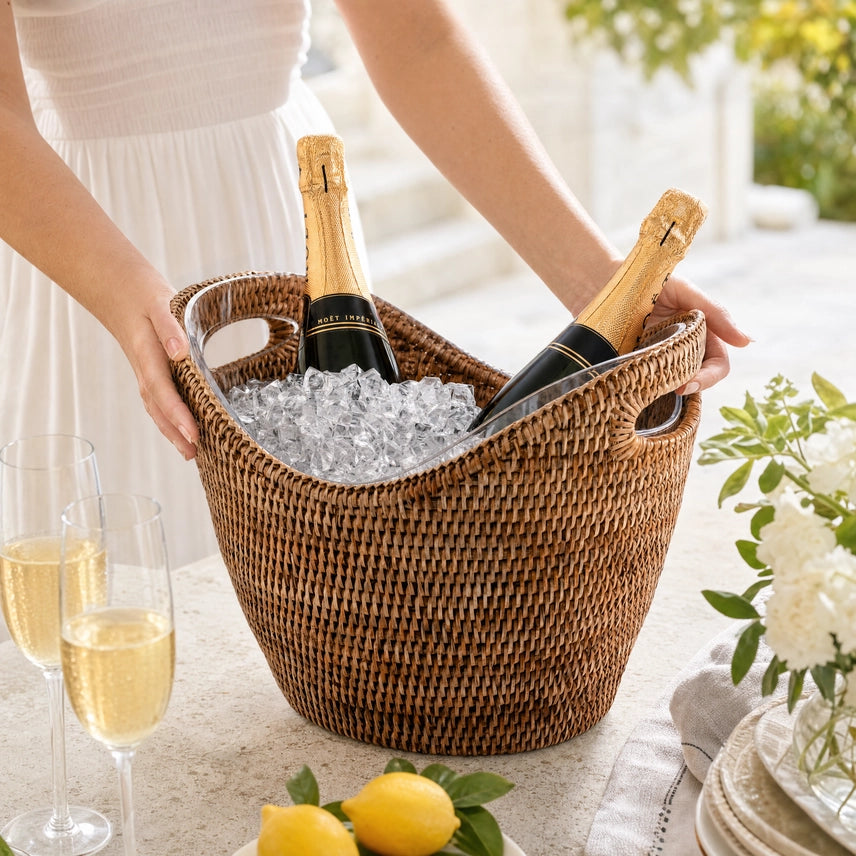 Handwoven Rattan Wicker Champagne Ice Bucket