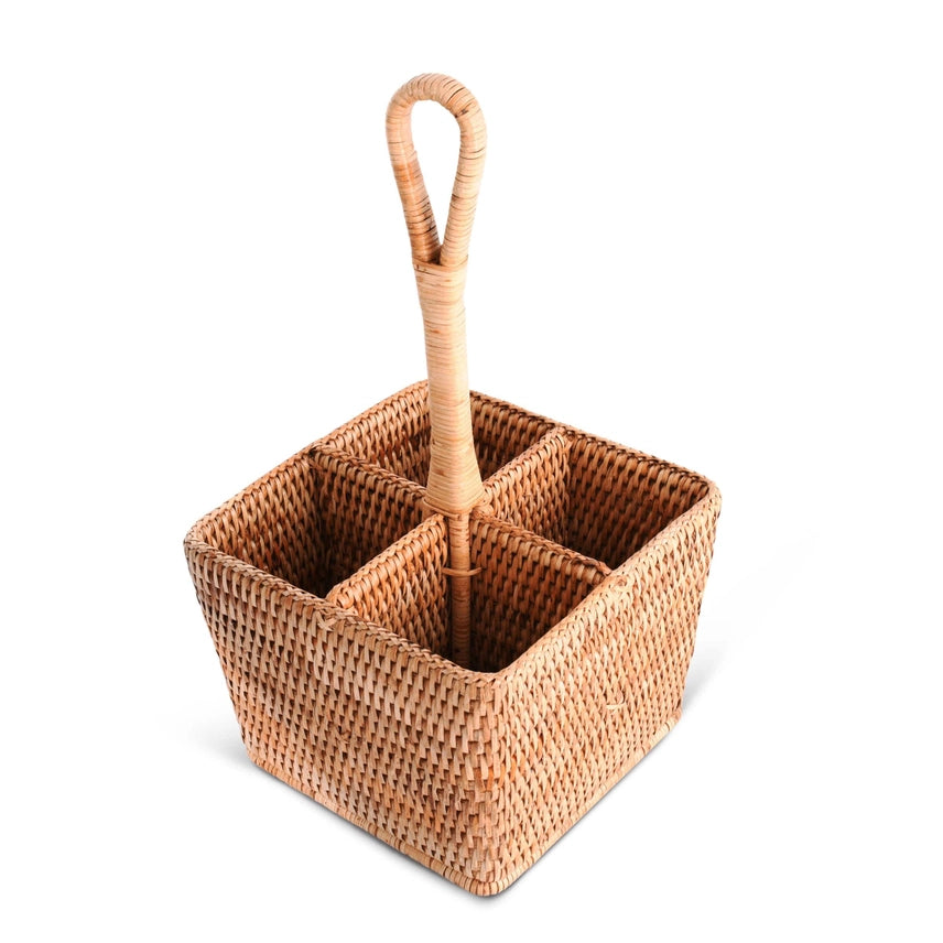 Handwoven Rattan Wicker Flatware Caddy