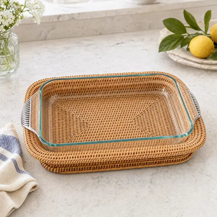 Hand Woven Rattan 3qt Rectangular Casserole Holder