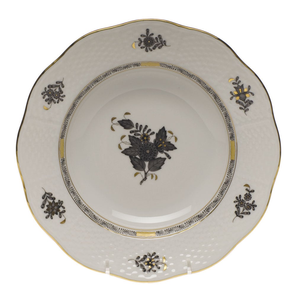 Chinese Bouquet Black Rim Soup Plate - Robert's-HEREND-Robert's