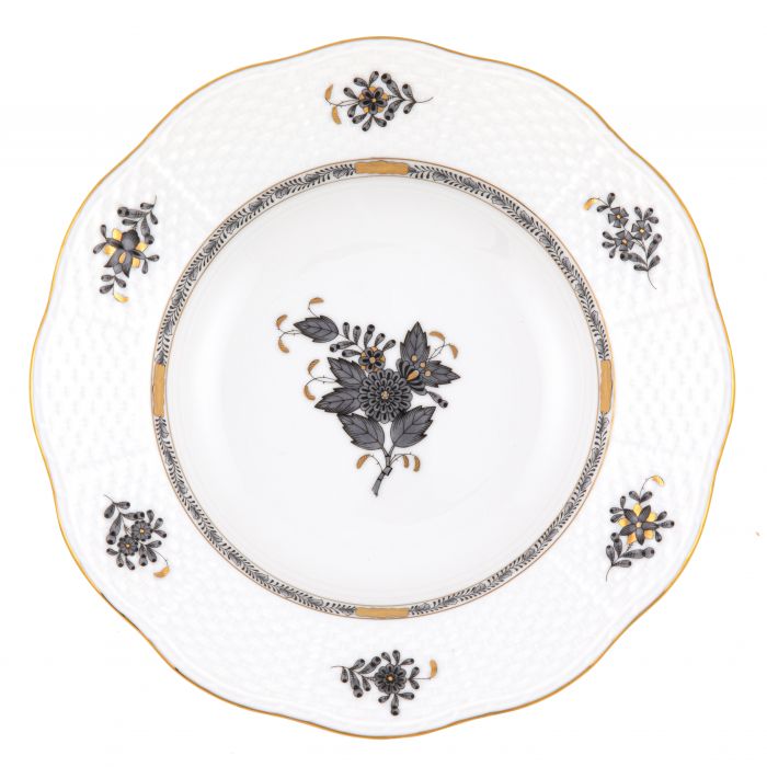 Chinese Bouquet Black Rim Soup Plate - Robert's-HEREND-Robert's