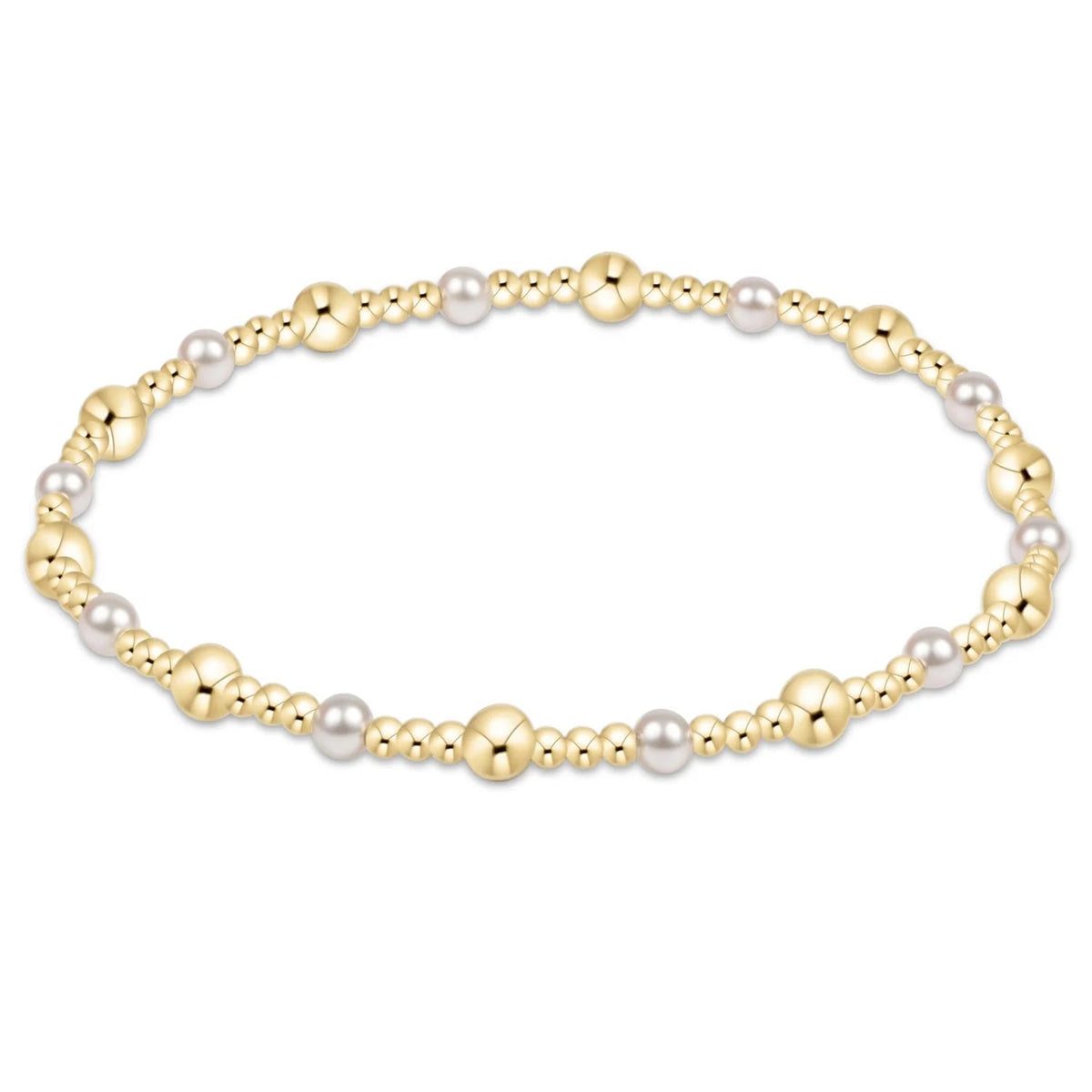 Classic Gold Sincerity Pattern 4mm Bead Bracelet - Pearl - Robert's-enewton-Robert's