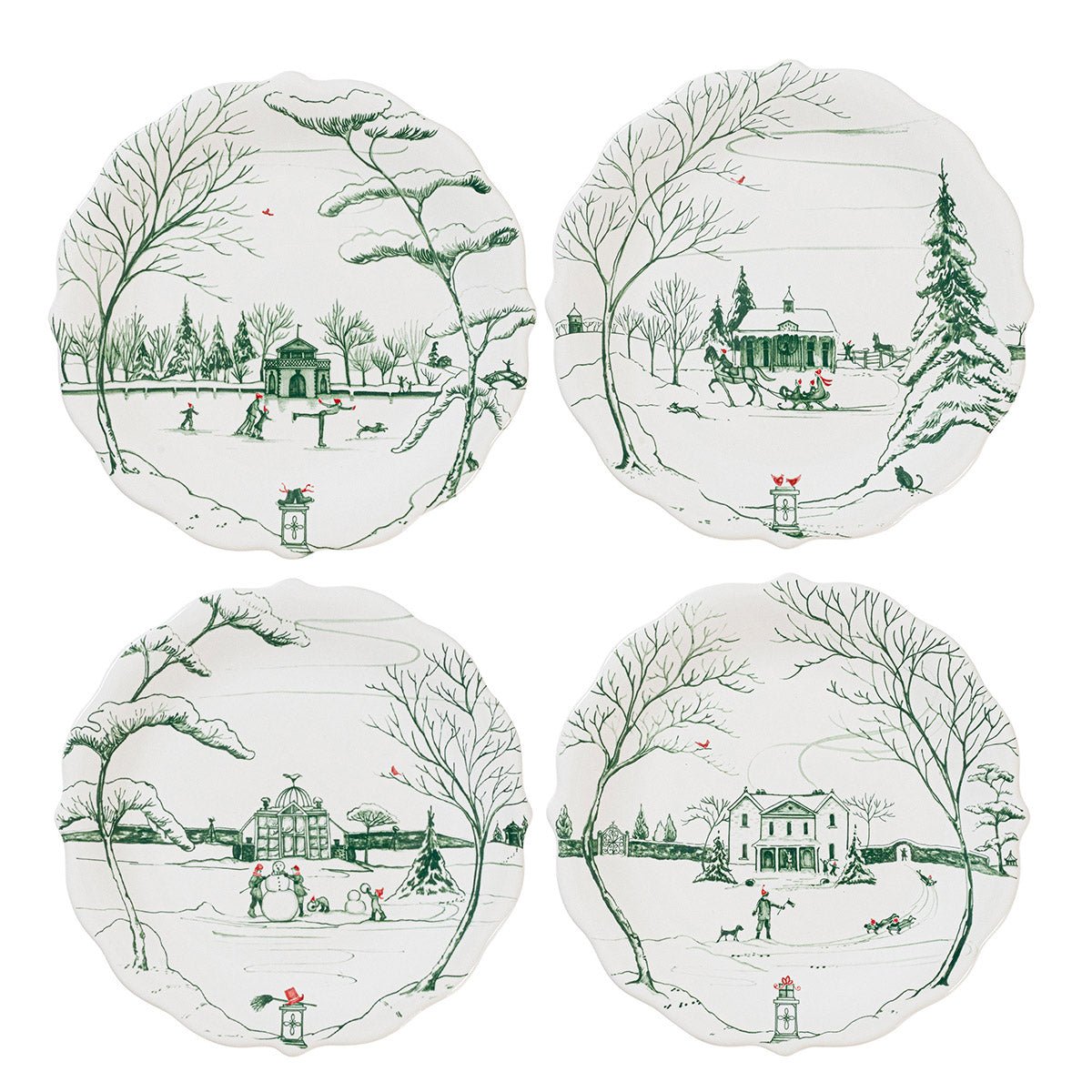 Country Estate Winter Frolic Party Plate Assorted Set/4 - Evergreen - Robert's-Juliska-Robert's