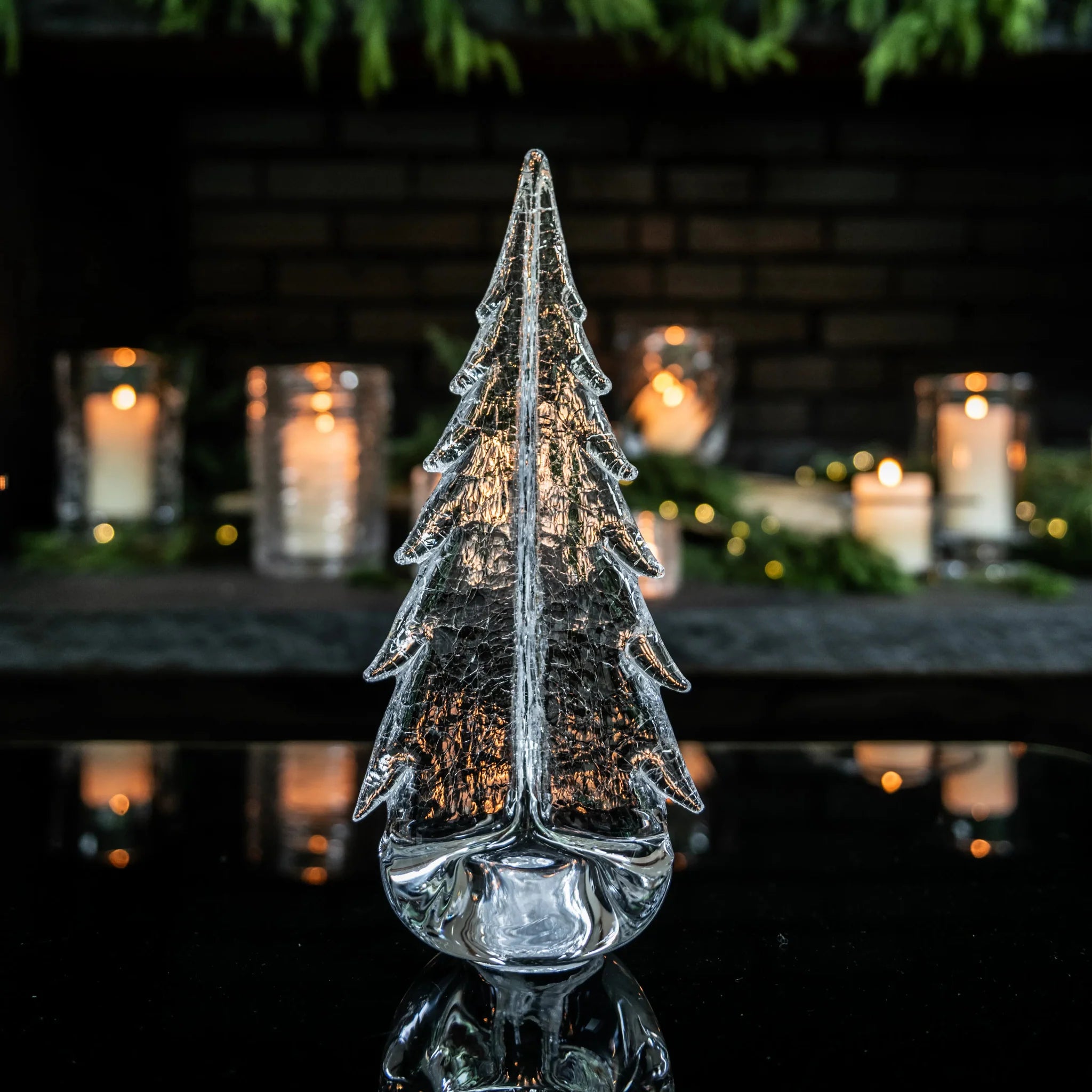 Crackle Evergreen Glass Trees