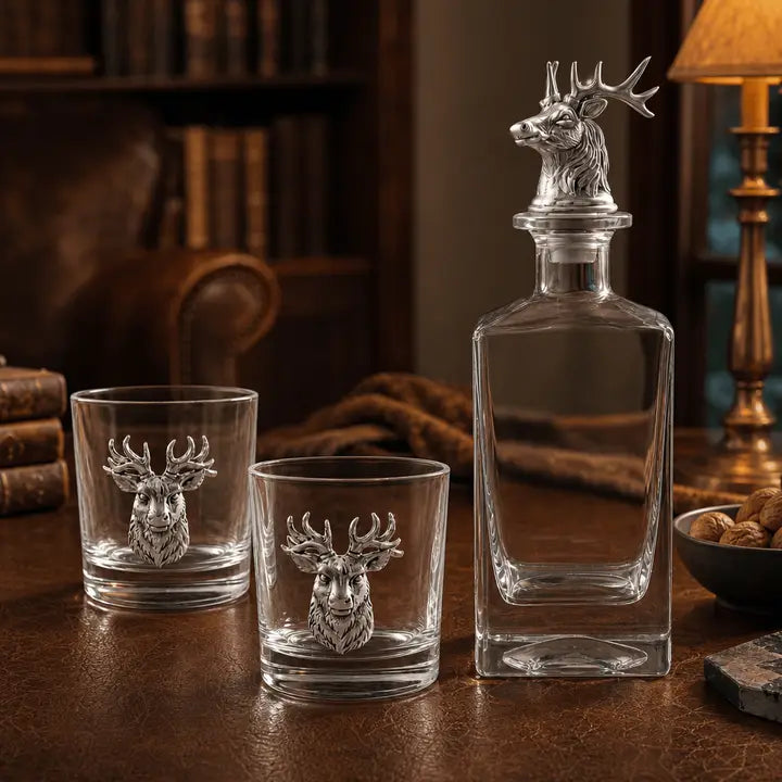 Elk / Deer Bust Decanter Set with Glasses