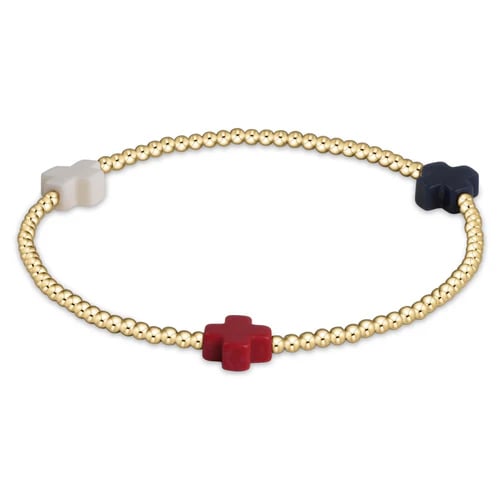 Signature Cross Gold 2mm Bead Bracelet- Firecracker