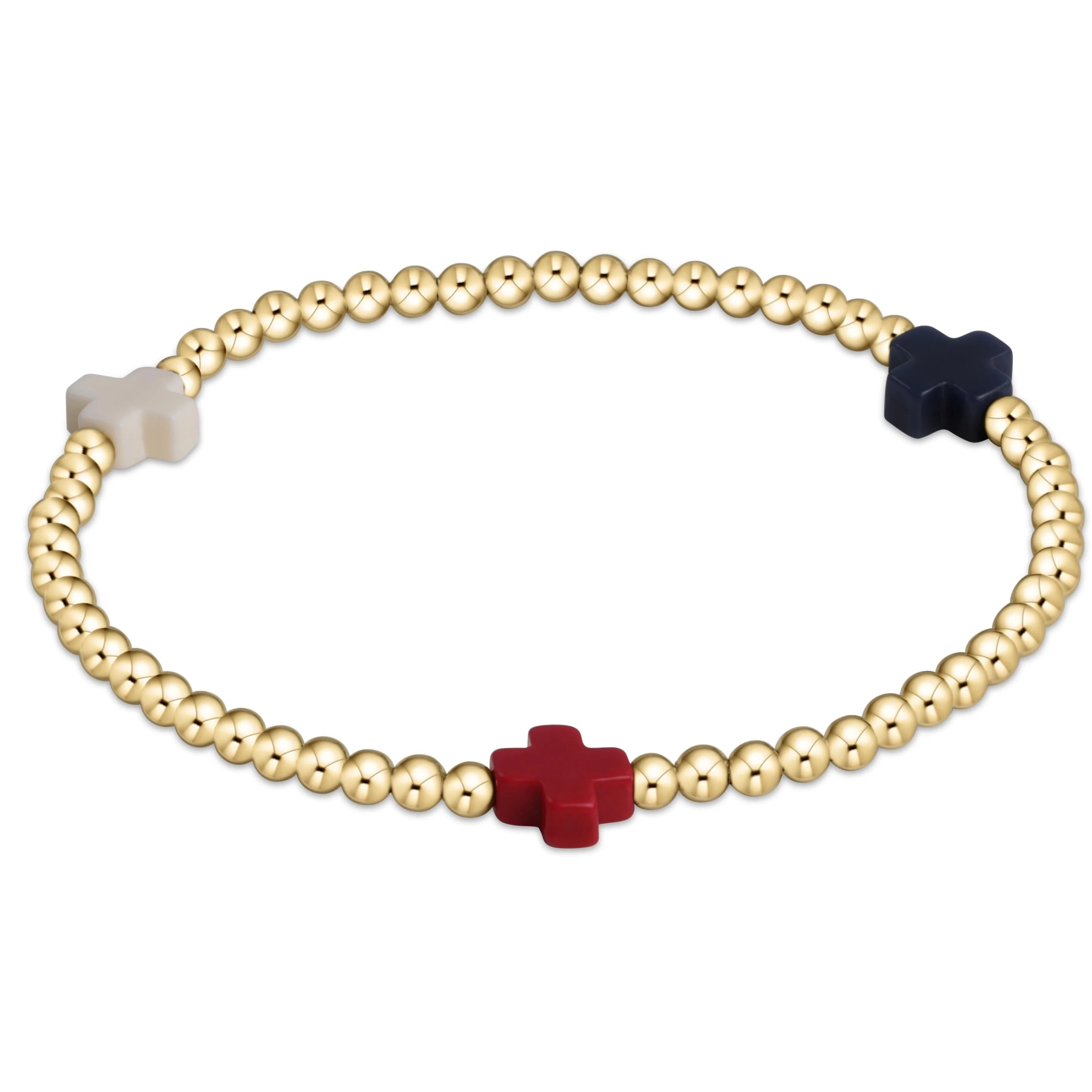 Signature Cross Gold 3mm Bead Bracelet- Firecracker