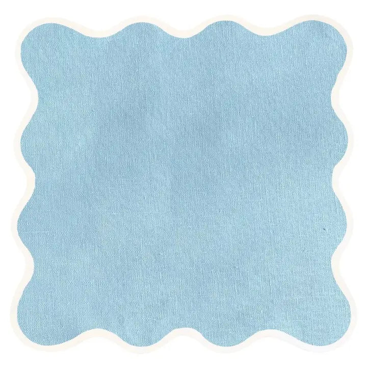 Linen Scalloped Square Sky Blue Napkin or Mat