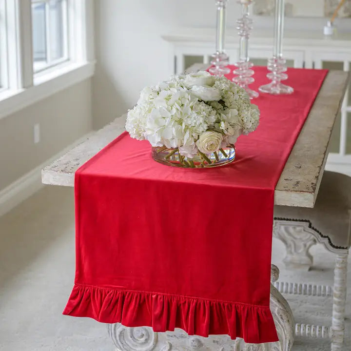 Velvet Runner with Ruffle 108 RED
