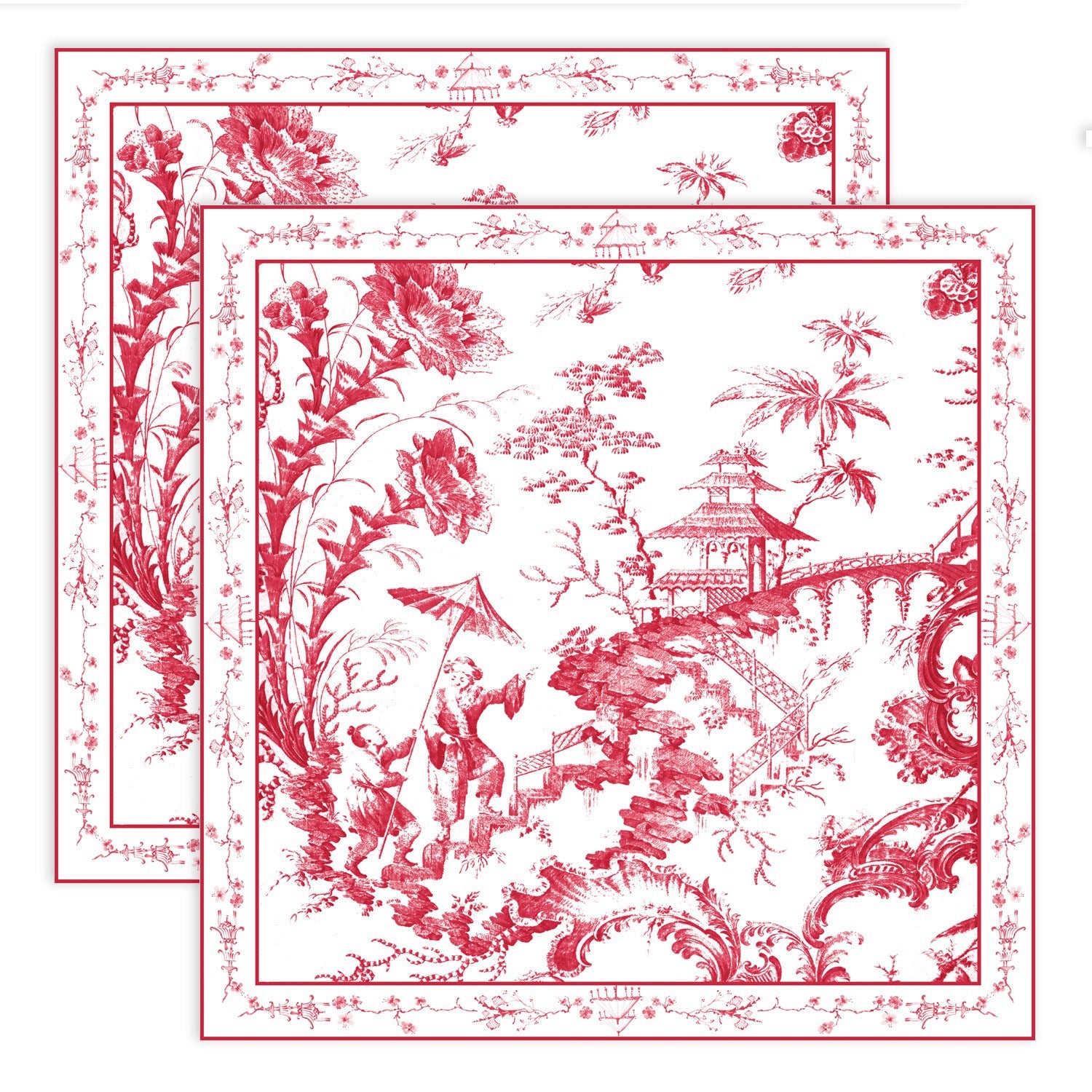 Chinoiserie Napkins 20 x 20 Set of 4, Red & White