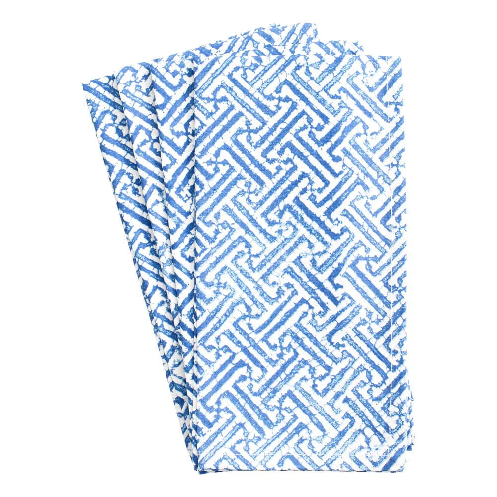 Fretwork Cotton Dinner Napkins in Blue & White - Set of 4