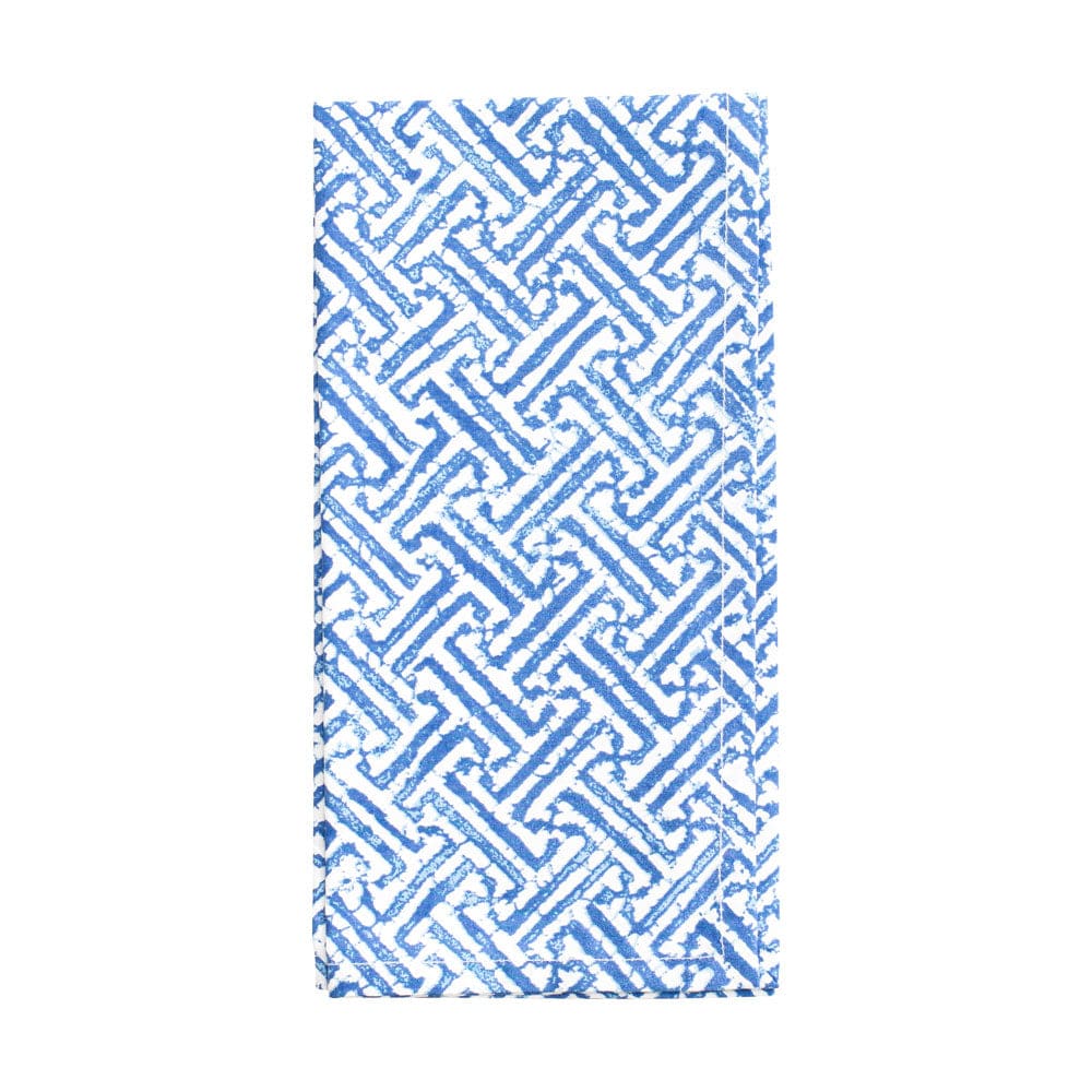 Fretwork Cotton Dinner Napkins in Blue & White - Set of 4