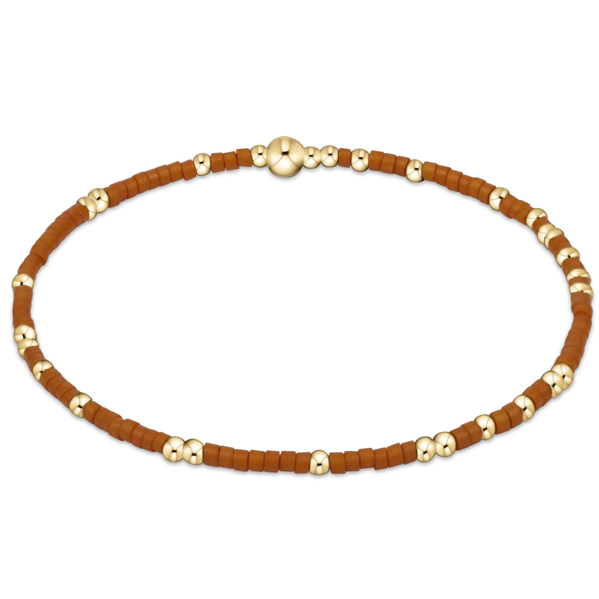 Necklace with brown and gold beads on a white background