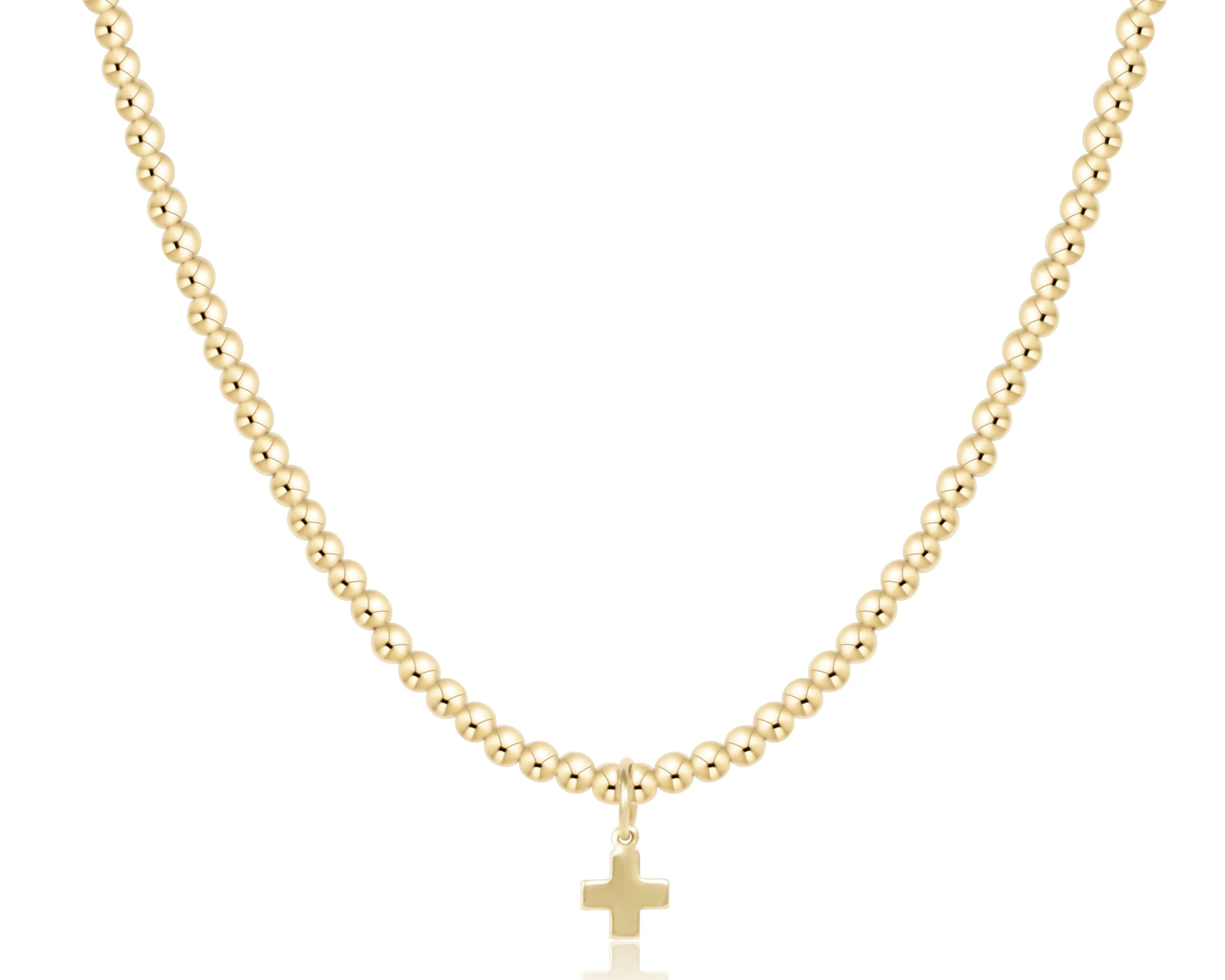 15" Choker Beaded - Classic Gold 3mm - Signature Cross Gold Charm