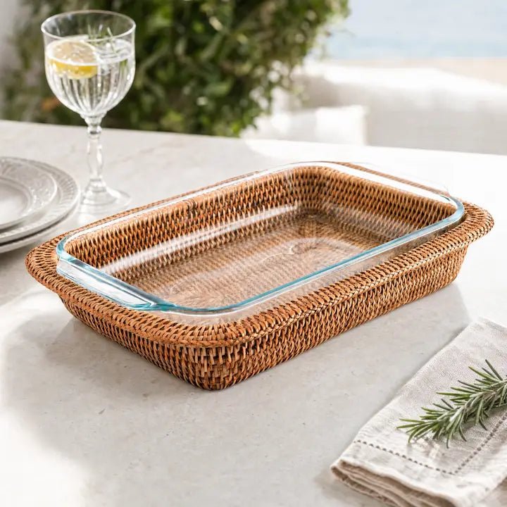 Hand Woven Rattan 3qt Rectangular Casserole Holder - Robert's-VAGABOND HOUSE-Robert's