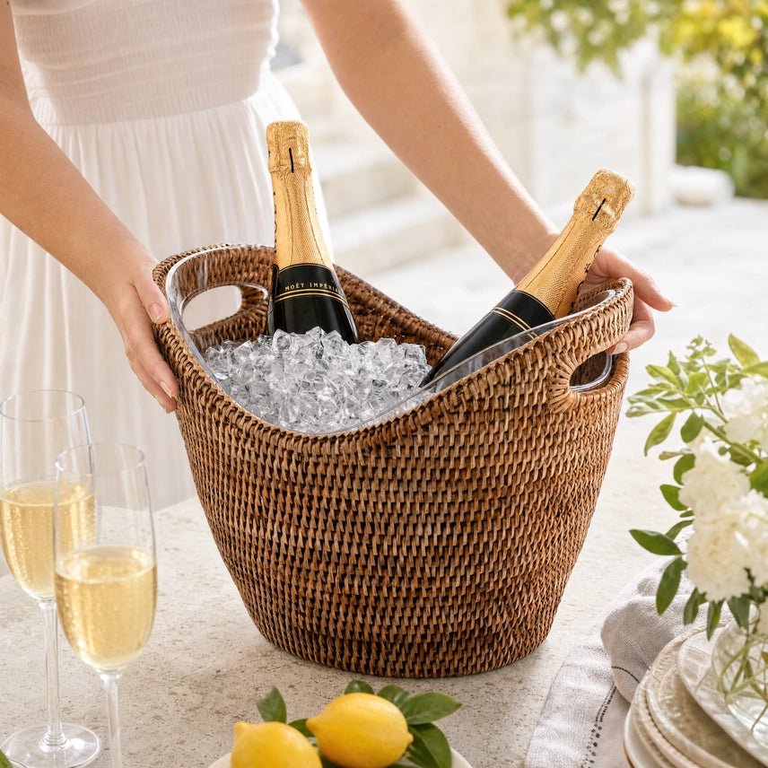 Handwoven Rattan Wicker Champagne Ice Bucket - Robert's-VAGABOND HOUSE-Robert's