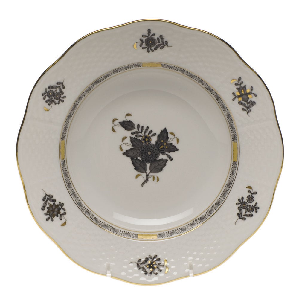 Chinese Bouquet Black Rim Soup Plate