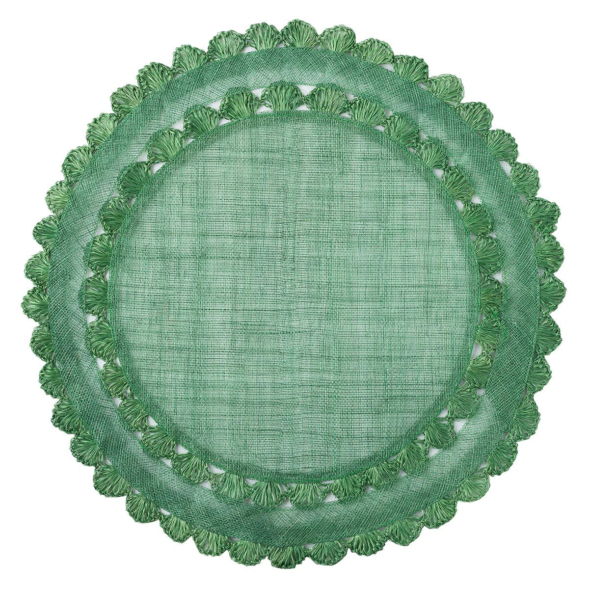 Green round placemat with scalloped edge on a white background Isadora Placemat - Evergreen