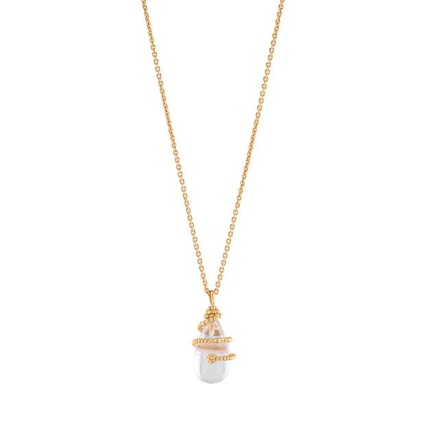 Lily Drop Lily Charm Necklace, 16"+2" - Clear Quartz - Robert's-Capucine De Wulf-Robert's