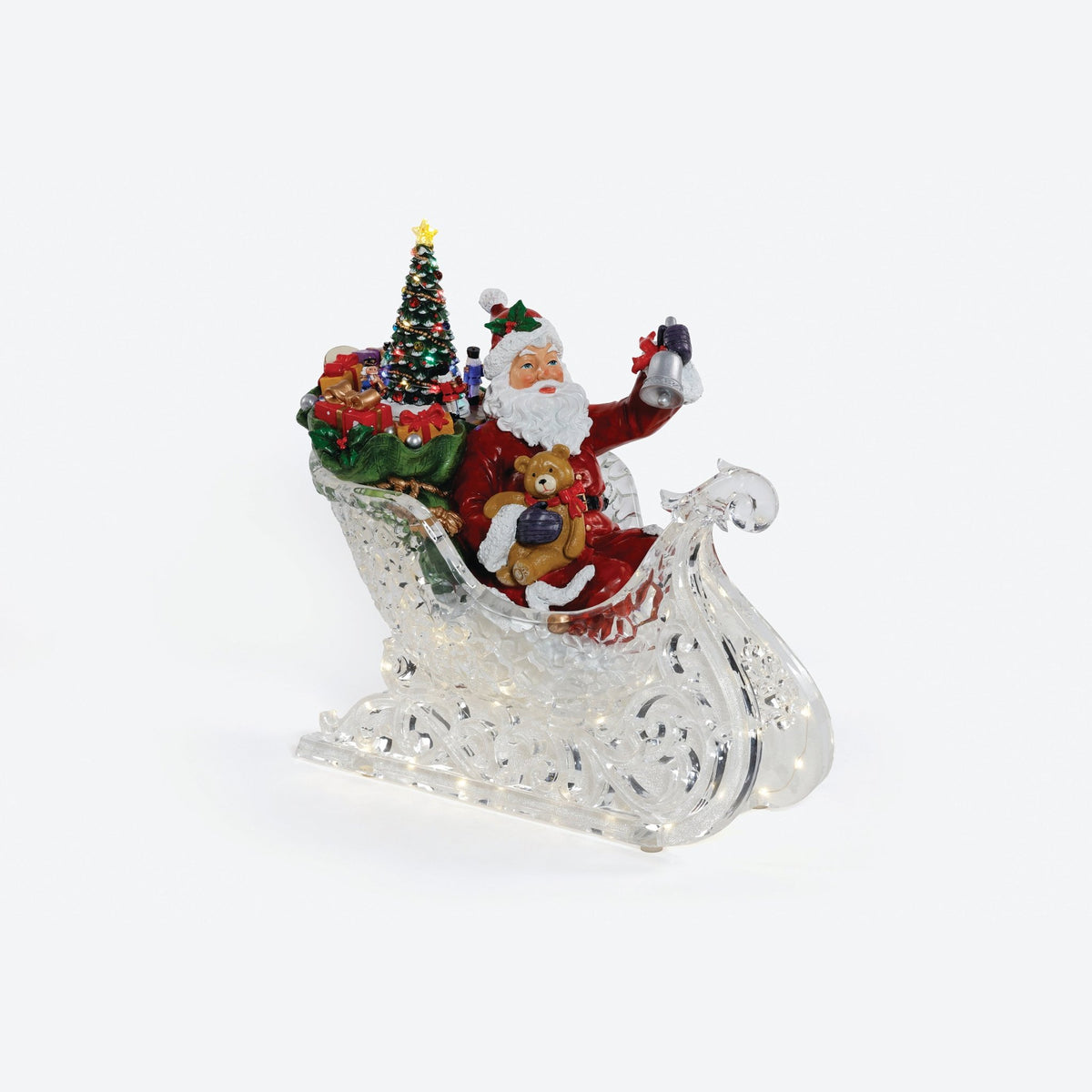 Lit Musical Acrylic/Resin Santa in Sleigh - Robert's-180 Degrees-Robert's