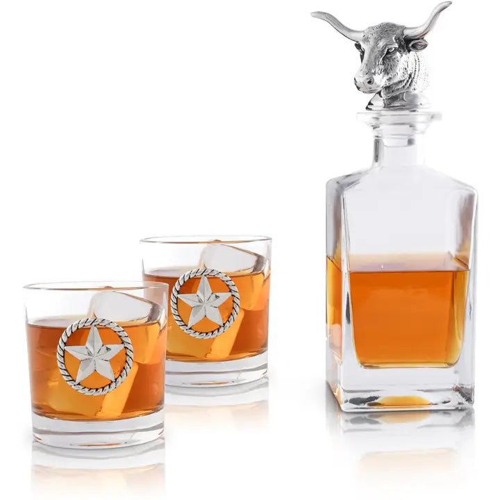 Longhorn Decanter Set with Pair of Glasses - Robert's-Arthur Court-Robert's