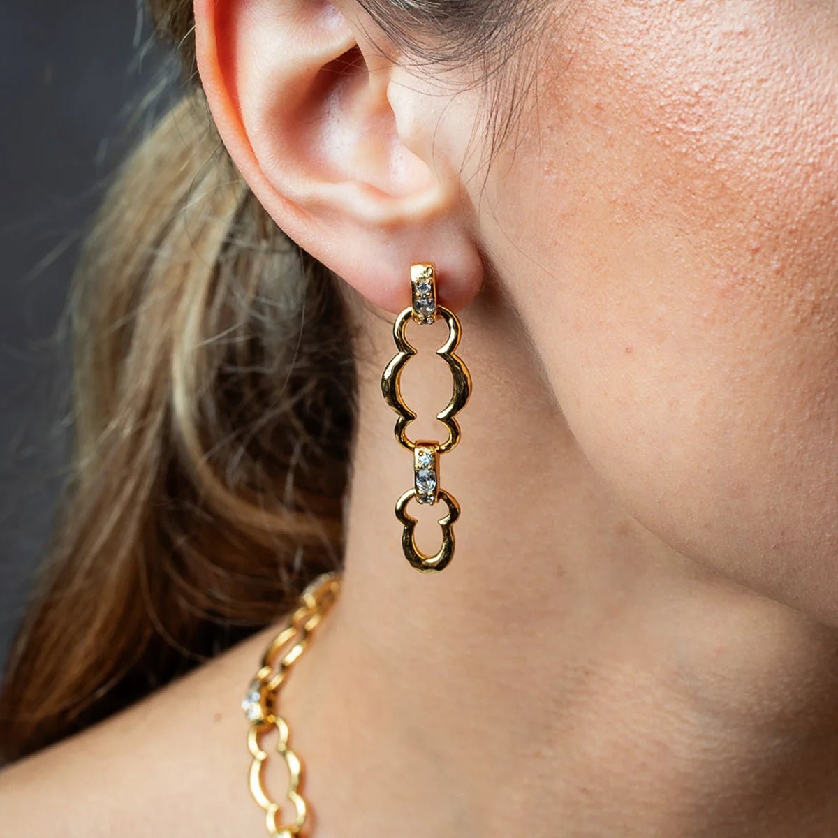 Maharani Grande Double Drop Earrings - Clear Cubic Zirconia - Robert's-Capucine De Wulf-Robert's