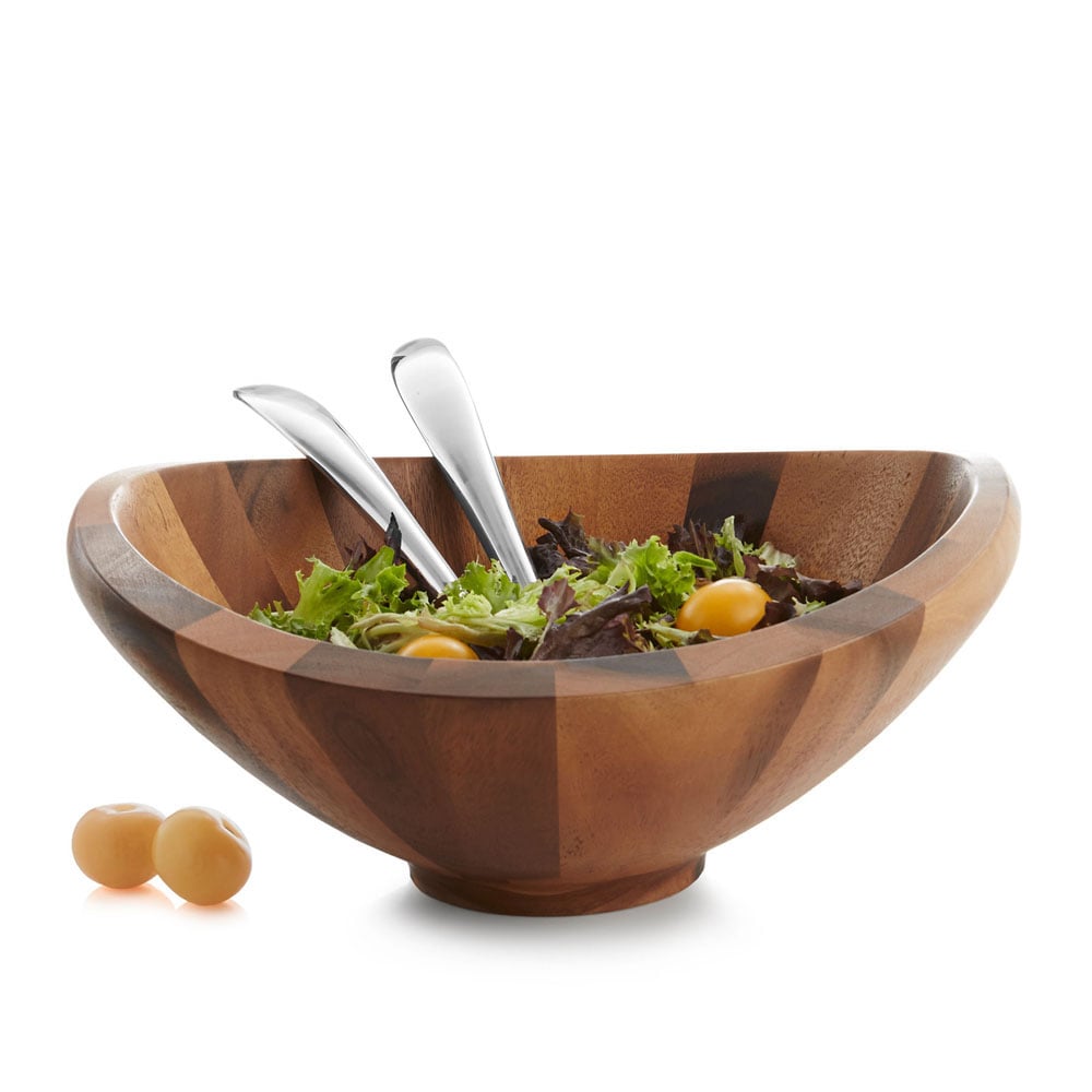 Nambe Butterfly Wood Salad Bowl with Servers