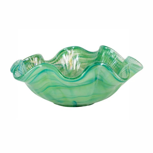 Onda Glass Green Ruffled Round Bowl - Robert's-VIETRI-Robert's