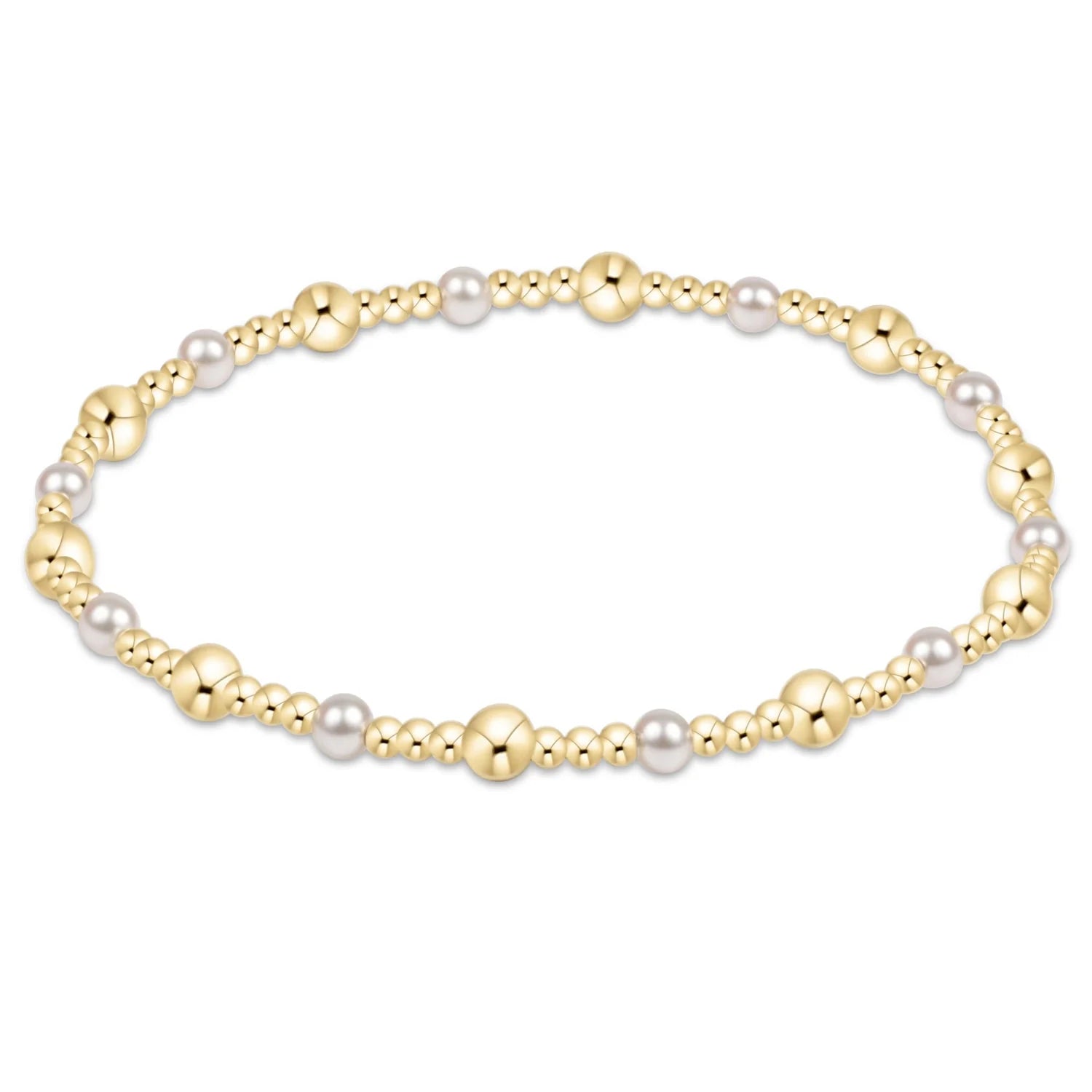 Classic Gold Sincerity Pattern 4mm Bead Bracelet - Pearl